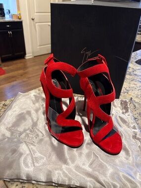 Giuseppe Zanotti Red Suede Cutout Stiletto Sandals